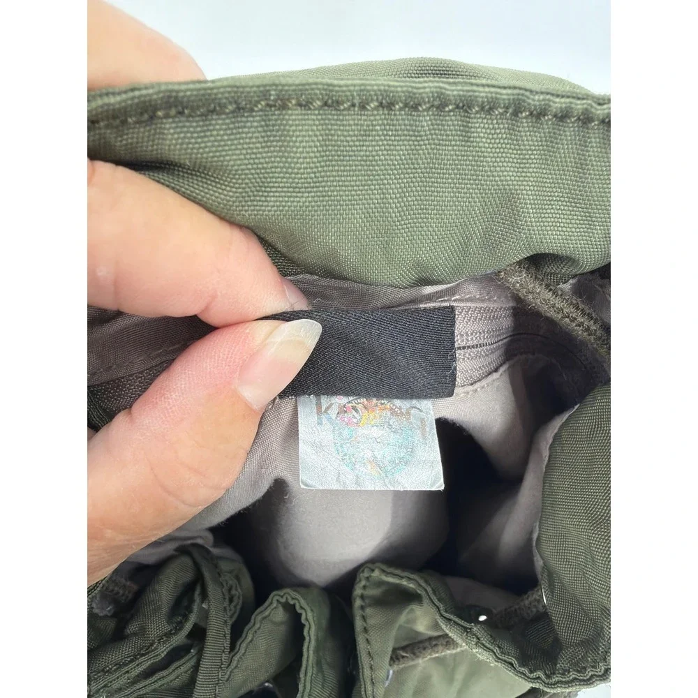 Kipling Elijah‎ Small Crinkle Nylon Backpack Olive Green with Monkey Keychain